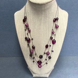 Retro Multistrand Necklace As Is Purple Gunmetal